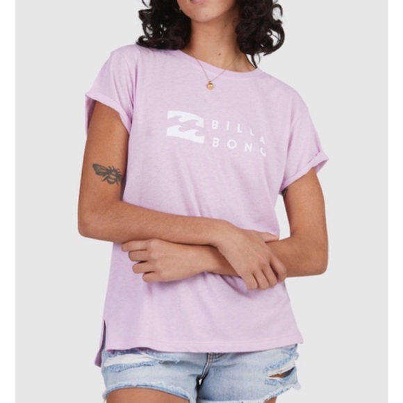Billabong Lilac Crewneck Soft One Wave Tee Shirt Top - Picture 3 of 8